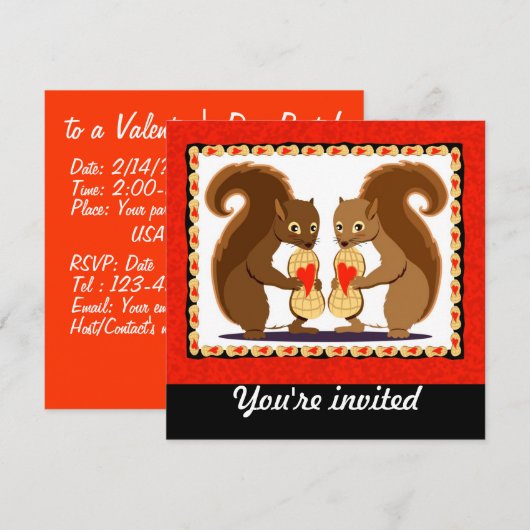 Invitation Écureuils de Valentine (Devant / Derrière)