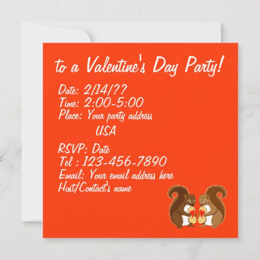 Invitation Écureuils de Valentine (Dos)