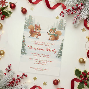 Invitation Écureuils joueurs dans la forêt hivernale de Noël