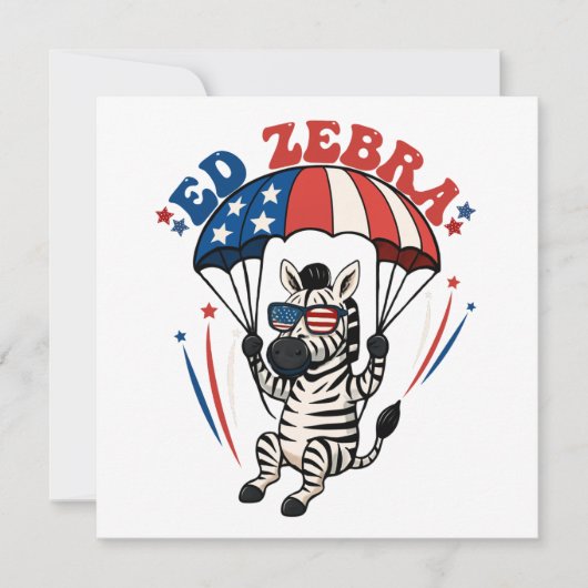 Invitation Ed Zebra Happy 4 juillet drapeau patriotique améri (Devant)