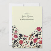 Invitation EDEN, Mariage Amour Oiseaux, Fleurs Rouge Noir,Kra (Dos)