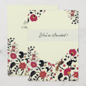 Invitation EDEN, Mariage Amour Oiseaux, Fleurs Rouge Noir,Kra (Devant / Derrière)