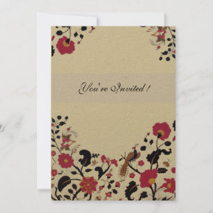 Invitation EDEN, Oiseaux d'amour de mariage, Fleurs rouges no