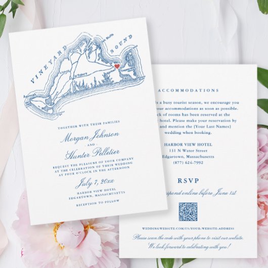 Invitation Edgartown MA Tout-en-un Mariage Code QR Bleu Marin