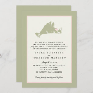 Invitation EDGARTOWN Marthas Vineyard Pink Map Mariage