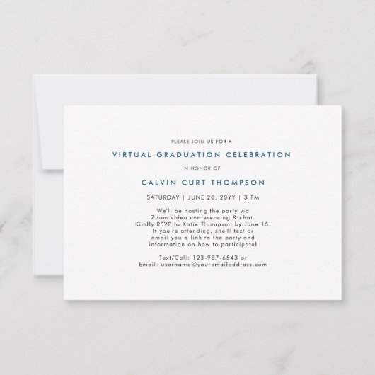 Invitation Edgy Navy Blue Photo Graduation virtuelle pour les (Dos)