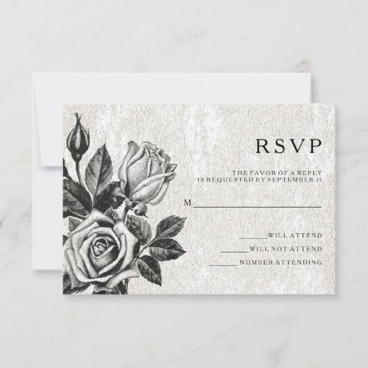 Invitation Edgy Victorian Roses Noir et Blanc RSVP (Devant)