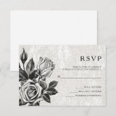 Invitation Edgy Victorian Roses Noir et Blanc RSVP (Devant / Derrière)