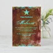 Invitation Edgy Western Sweet 16 Blue Brown Star (Debout devant)