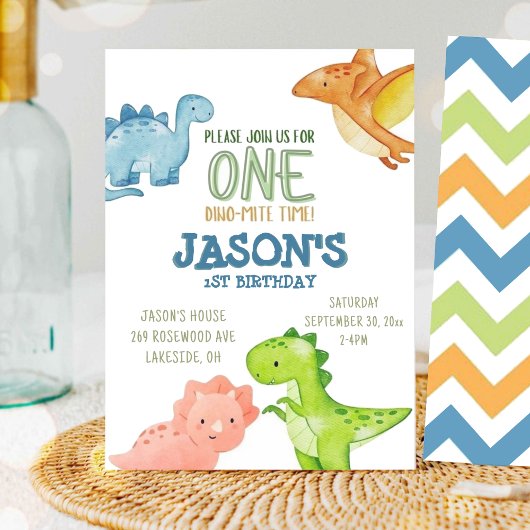 Invitation Editable 1er anniversaire Dinosaur One Dino-mite