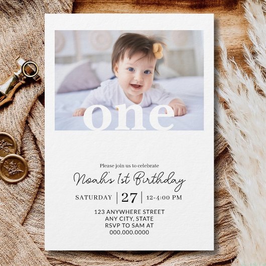 Invitation Editable 1st Birthday Photo Girl First Birthday