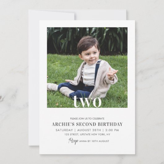 Invitation Editable 2e anniversaire Photo Minimal Photo Garço (Devant)