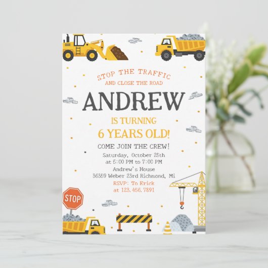 Invitation Editable A Modern Construction Birthday Party (Debout devant)