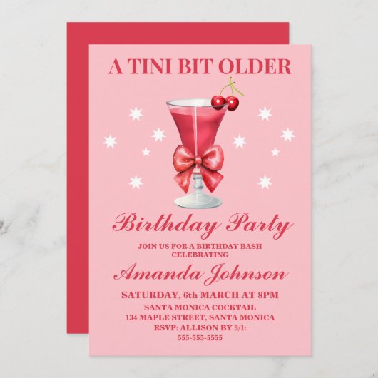 Invitation Editable A Tini Bit Ancien Martini fête d'annivers (Devant / Derrière)