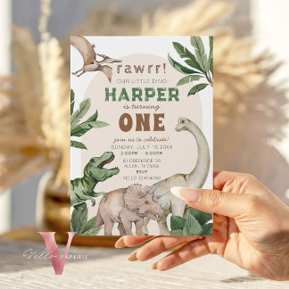 Invitation Editable "AGE" Dinosaurs Trex Wild Birthday