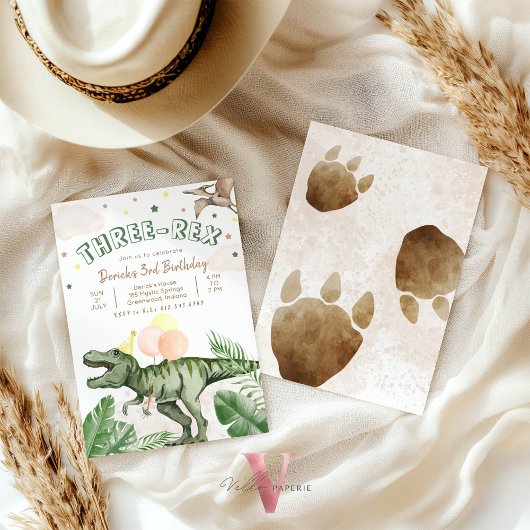 Invitation Editable "AGE" Dinosaurs Trex Wild Birthday