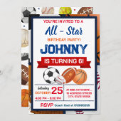 Invitation Editable All Star Sports Anniversaire Fête Invitat (Devant / Derrière)