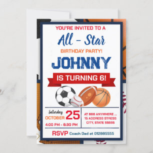 Invitation Editable All Star Sports Anniversaire Fête Invitat