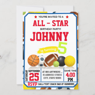 Invitation Editable All Star Sports Anniversaire Fête Invitat
