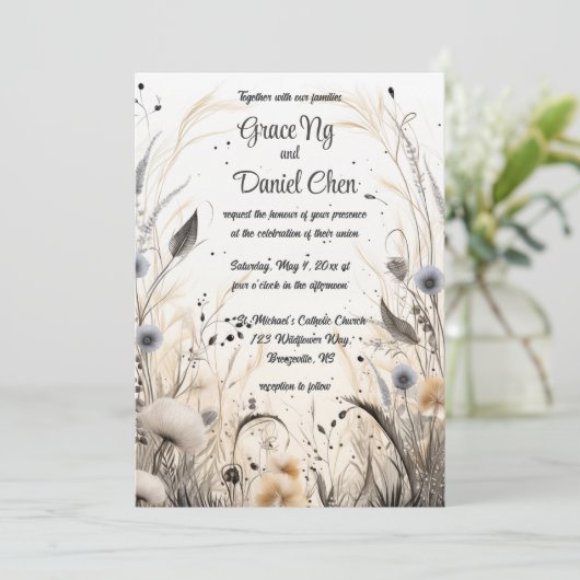 Invitation Editable Automne Breeze Fleurs sauvages (Debout devant)