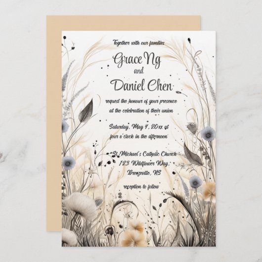 Invitation Editable Automne Breeze Fleurs sauvages (Devant / Derrière)