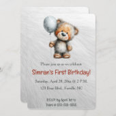 Invitation Editable Bear and a Balloon Birthday (Devant / Derrière)