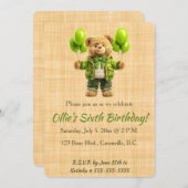 Invitation Editable Bear With Green Balloons Birthday (Devant / Derrière)