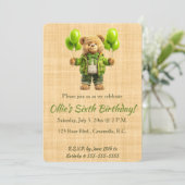Invitation Editable Bear With Green Balloons Birthday (Debout devant)