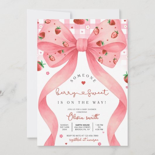 Invitation Editable Berry Sweet Baby Shower Invitation, Blush (Devant)