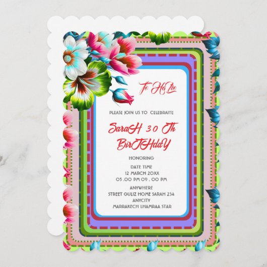 Invitation Editable Birthday Party Invi Hand Drawn Invitatio (Devant / Derrière)