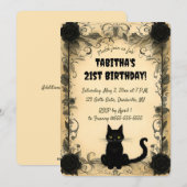 Invitation Editable Black Cat And Black Flowers (Devant / Derrière)