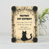 Invitation Editable Black Cat And Black Flowers (Debout devant)