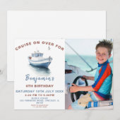 Invitation Editable Blue Boat Thème Anniversaire Photo Invita (Devant / Derrière)