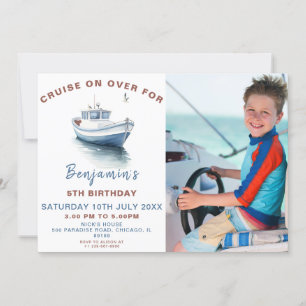 Invitation Editable Blue Boat Thème Anniversaire Photo Invita
