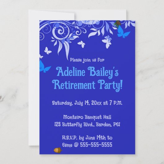 Invitation Editable Blue Butterflies and Swirls (Devant)