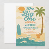 Invitation Editable Boy’s The Big One Surfing 1er anniversair (Devant / Derrière)