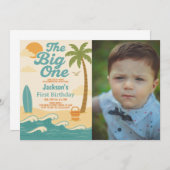 Invitation Editable Boy’s The Big One Surfing 1er anniversair (Devant / Derrière)