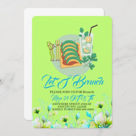 Invitation Editable Brunch Invitation, Let's Brunch Invitatio (Devant / Derrière)