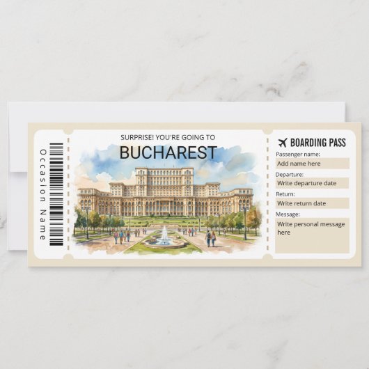 Invitation Editable Bucharest Plane Boarding Pass Ticket (Devant)