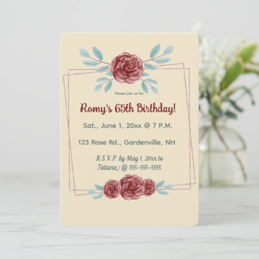Invitation Editable Burgundy Roses in a Double Gold Frame (Debout devant)