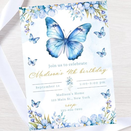 Invitation Editable butterfly birthday invitation-blue butter