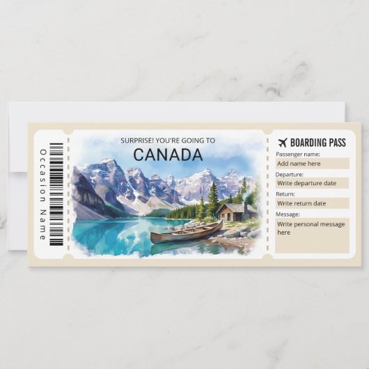 Invitation Editable Canada Trip Boarding Pass Ticket (Devant)