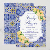 Invitation editable carrelage bleu citrons (Devant / Derrière)