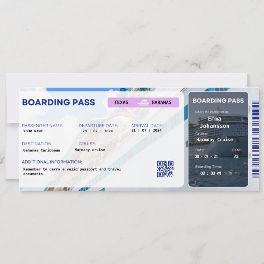 Invitation Editable Cruise Ticket Surprise Boarding Pass (Dos)