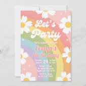 Invitation Editable Daisy Pastel Arc-en-ciel Fête d'anniversa (Devant)