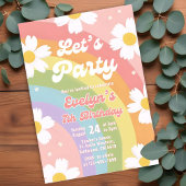 Invitation Editable Daisy Pastel Arc-en-ciel Fête d'anniversa