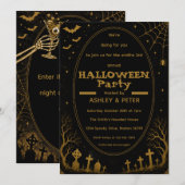 Invitation éditable de fête d'Halloween en or (Devant / Derrière)