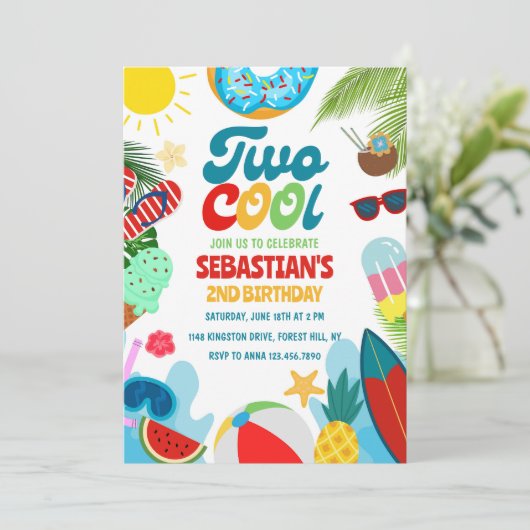 Invitation Editable Deux Fête d'anniversaire de piscine cool (Debout devant)