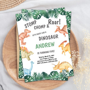 Invitation Editable Dinosaure Vert et Brown Anniversaire