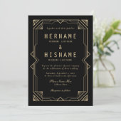 Invitation Editable Elegant Black Art Deco QR RSVP Wedding (Debout devant)